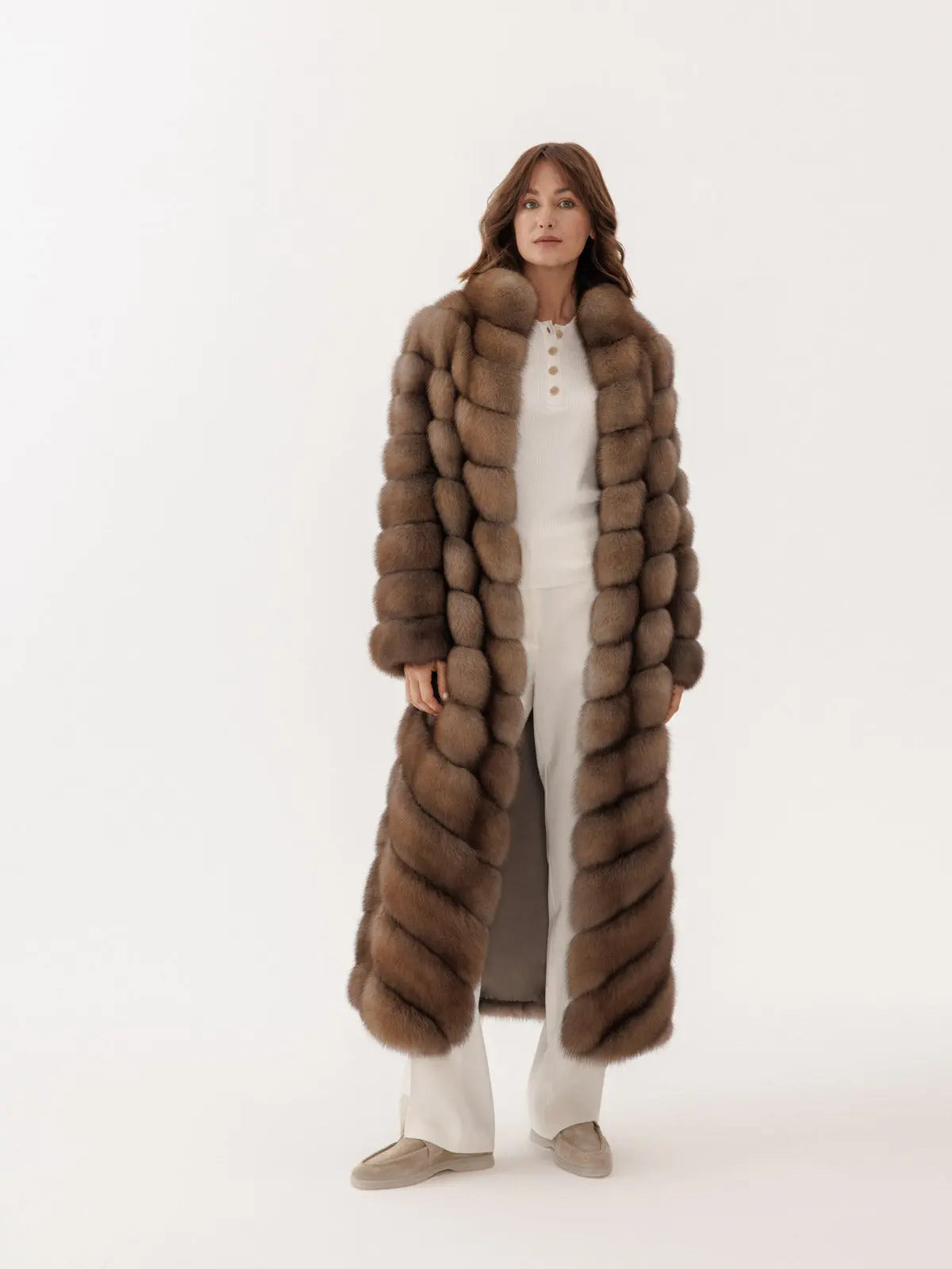 Marten coat with stand up collar