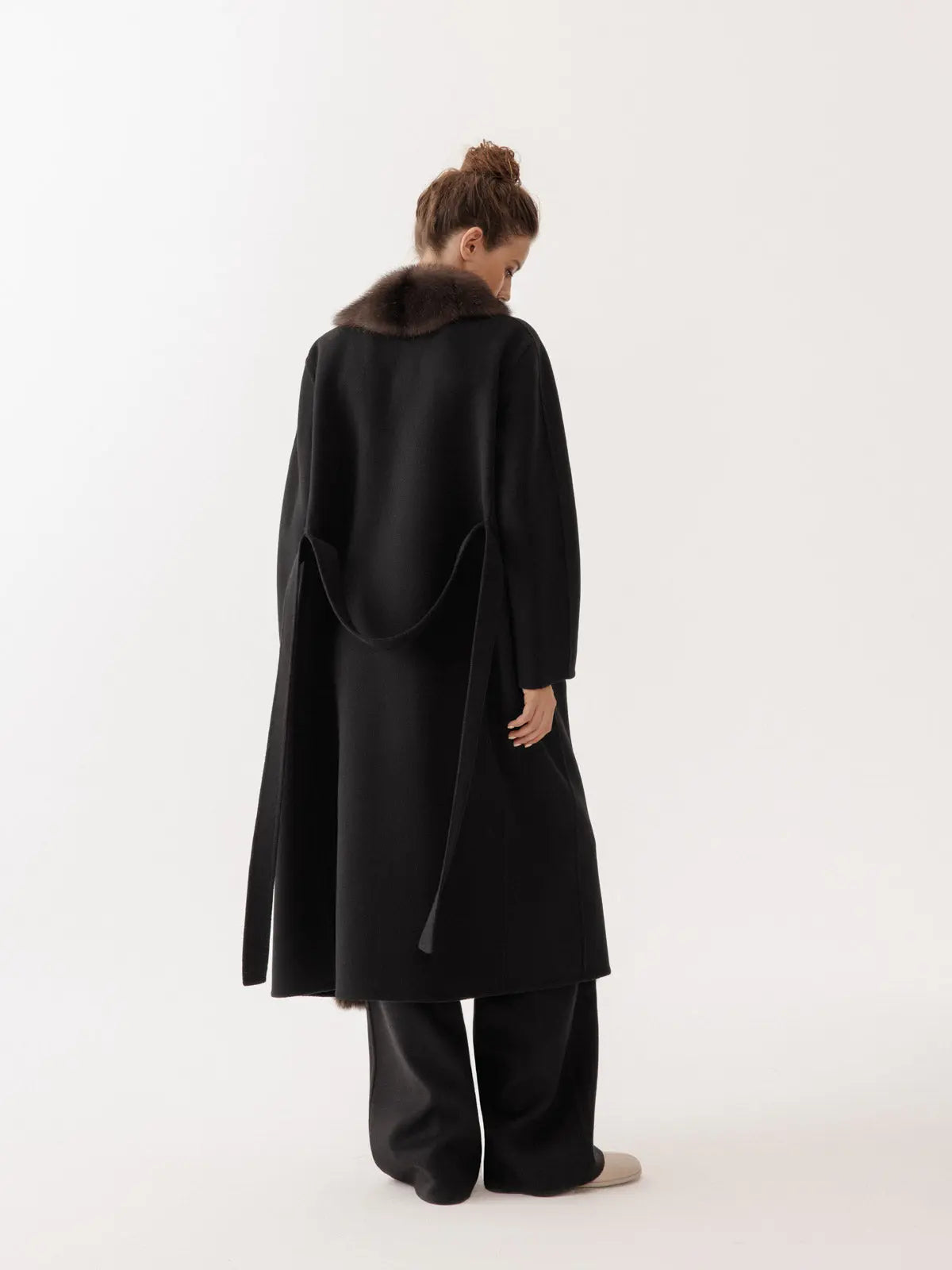 Ladies cashmere coat with sable trim