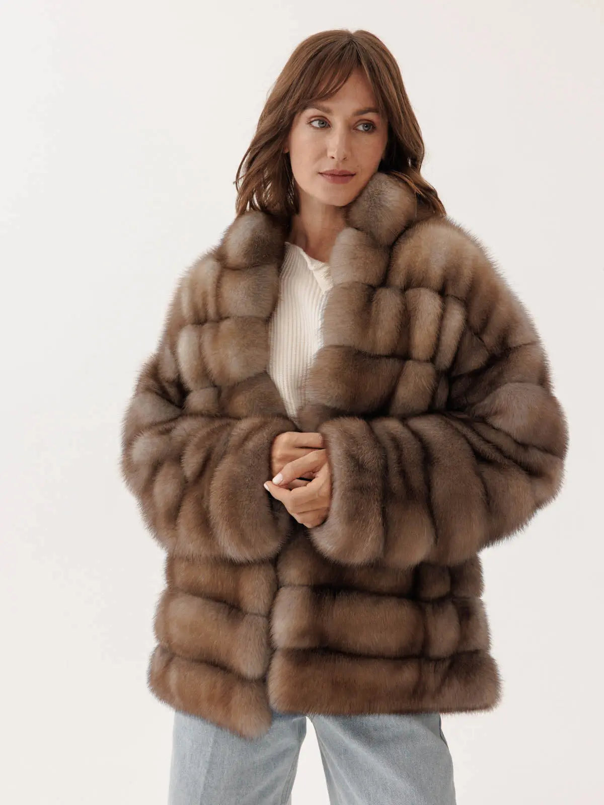 Marten coat with shawl collar for women