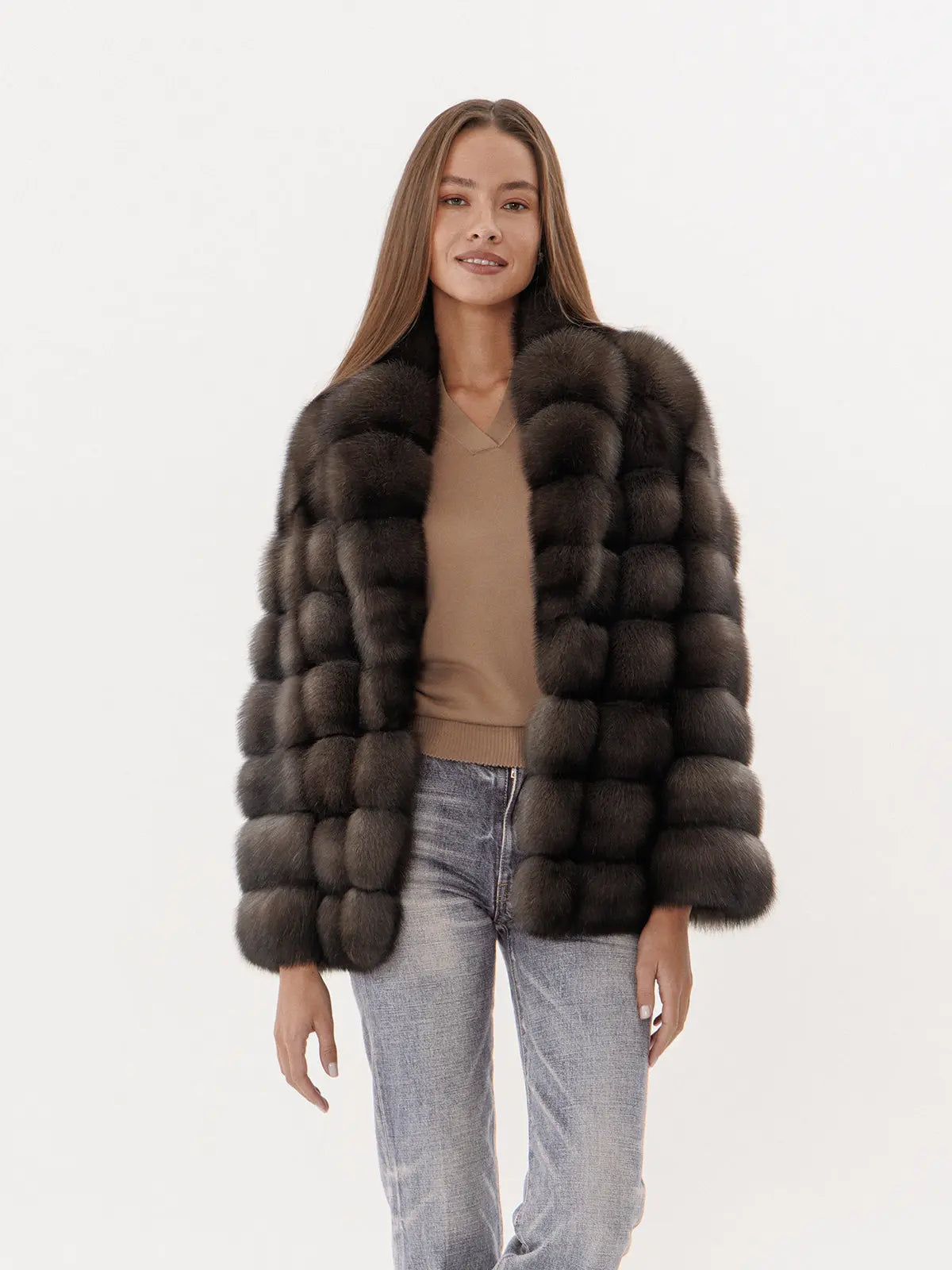 Sable fur coat with shawl collar for women