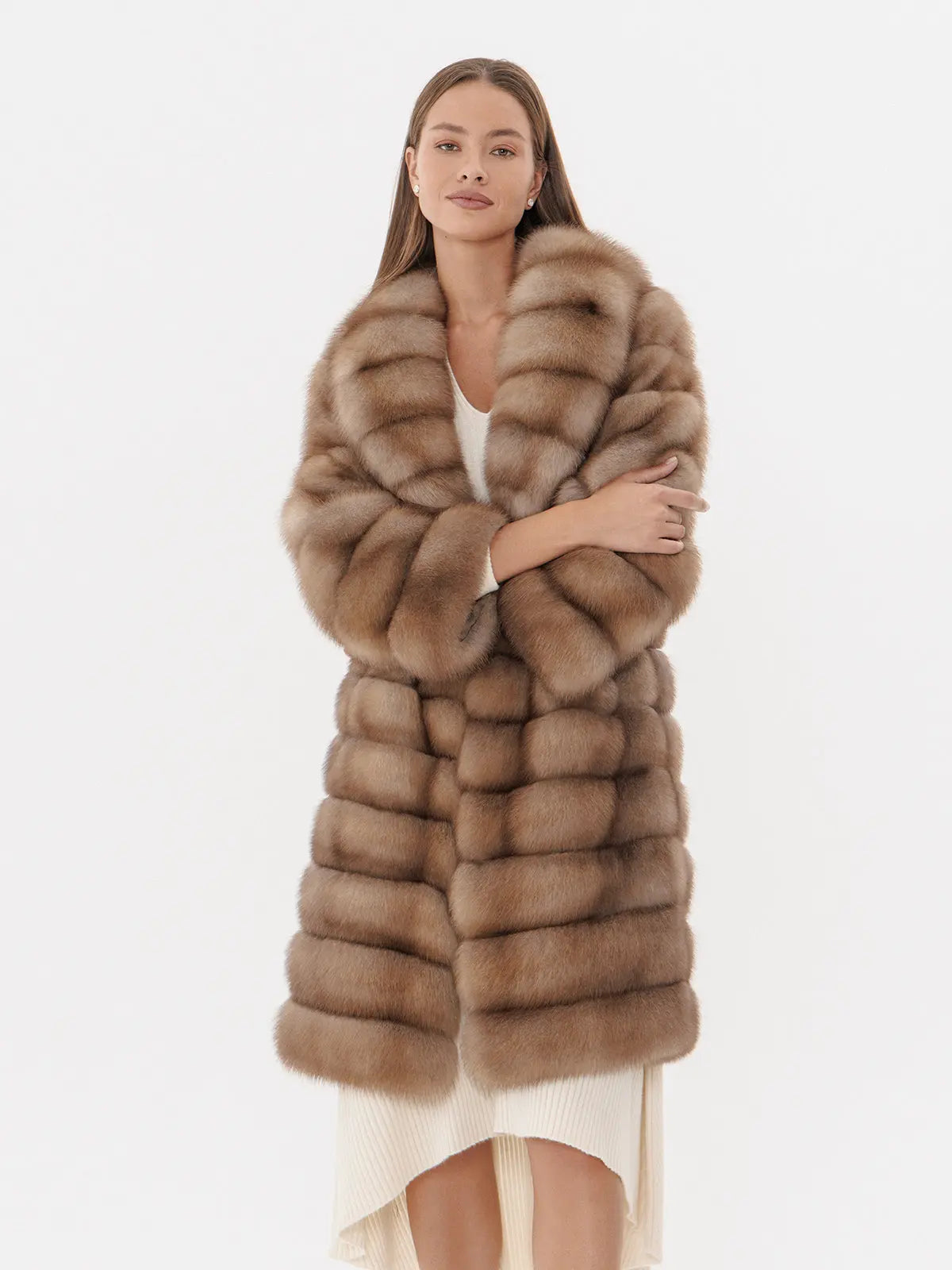 Fur coat with marten with shawl collar