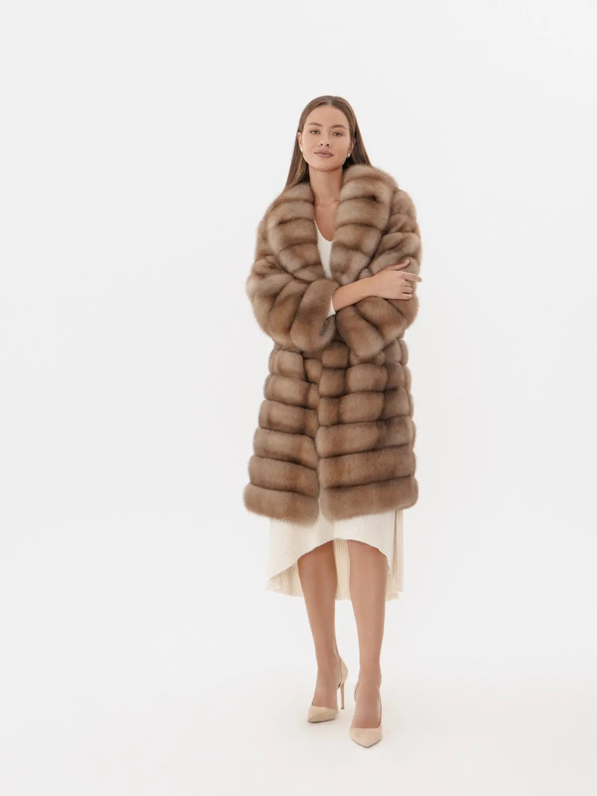 Fur coat with marten with shawl collar