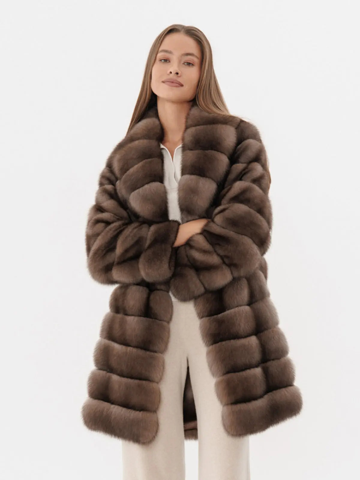 Sable fur coat with shawl collar