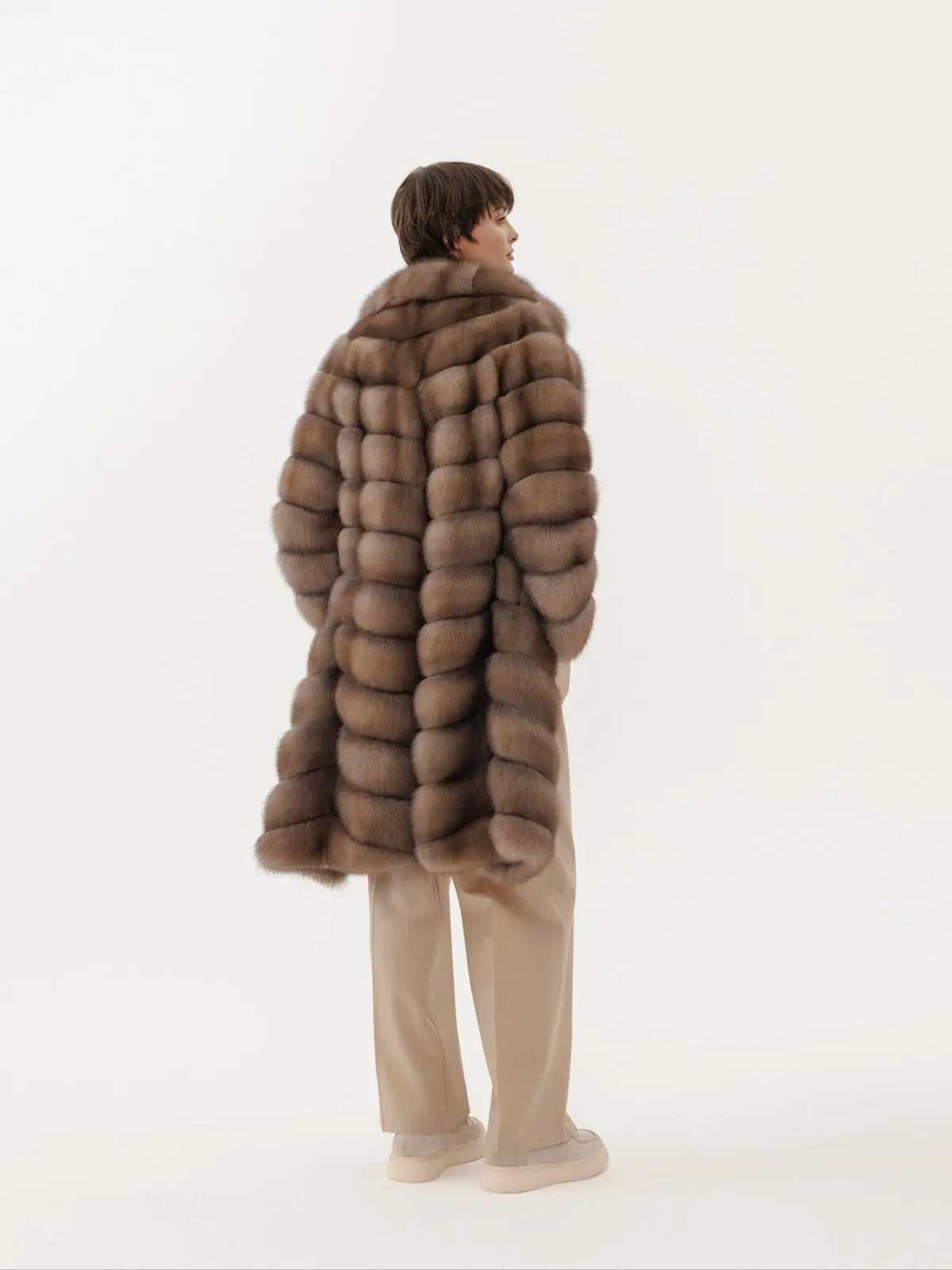 Marten coat with stand-up collar