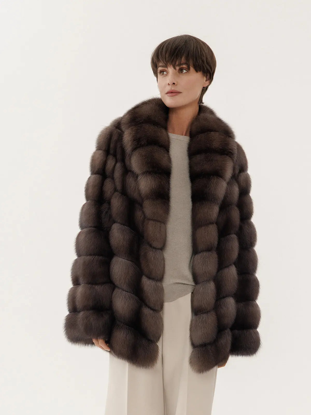 Sable coat with shawl collar